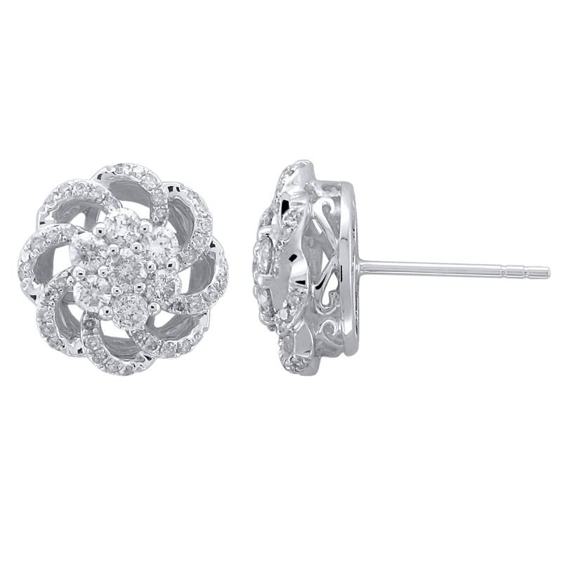 Main Image 1 of 1 CT. T.W. Multi-Diamond Pinwheel Stud Earrings in 10K White Gold