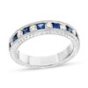 Thumbnail Image 0 of Princess-Cut Blue Sapphire and 1/4 CT. T.W. Diamond Band in 14K White Gold