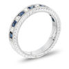 Thumbnail Image 1 of Princess-Cut Blue Sapphire and 1/4 CT. T.W. Diamond Band in 14K White Gold