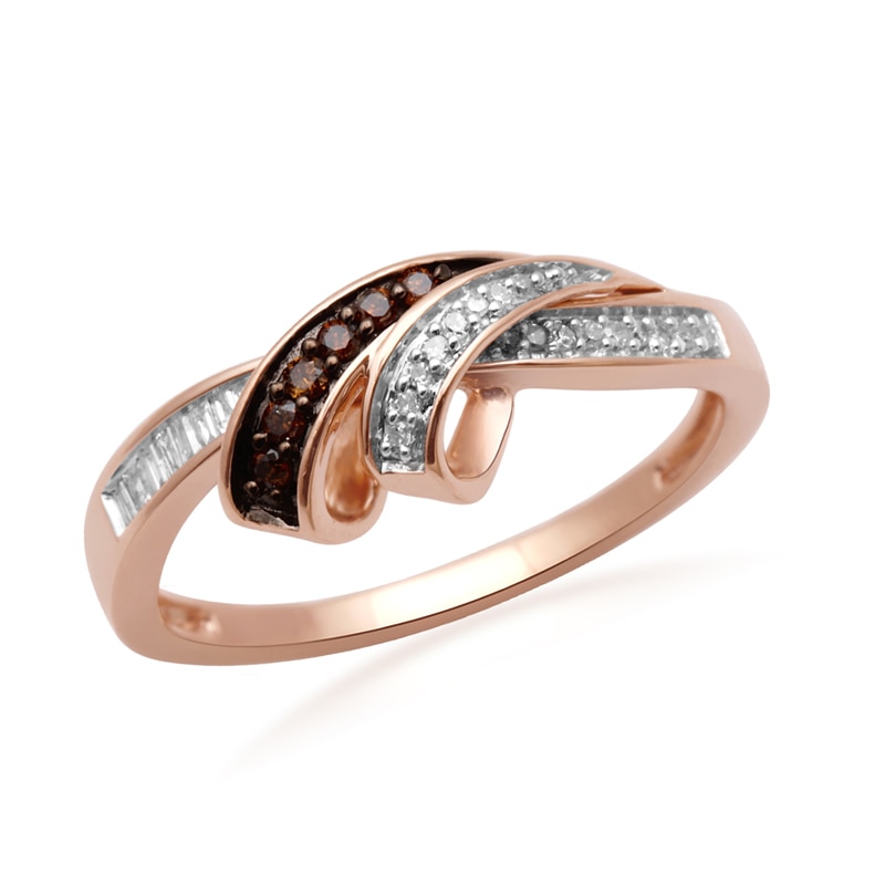 1/6 CT. T.W. Enhanced Cognac and White Diamond Double Row Loop Ring in 10K Rose Gold