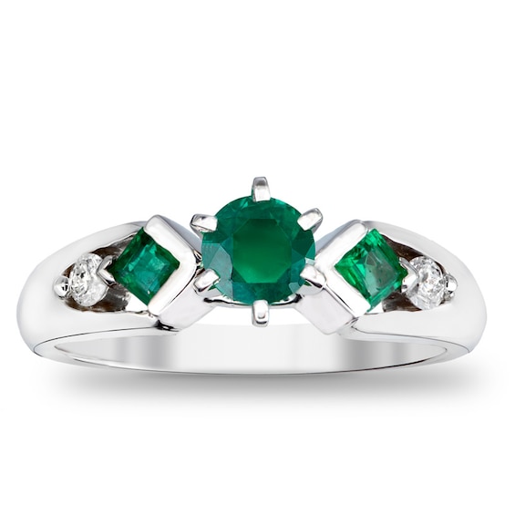 5.0mm Emerald and 1/10 CT. T.w. Diamond Engagement Ring in 14K White Gold