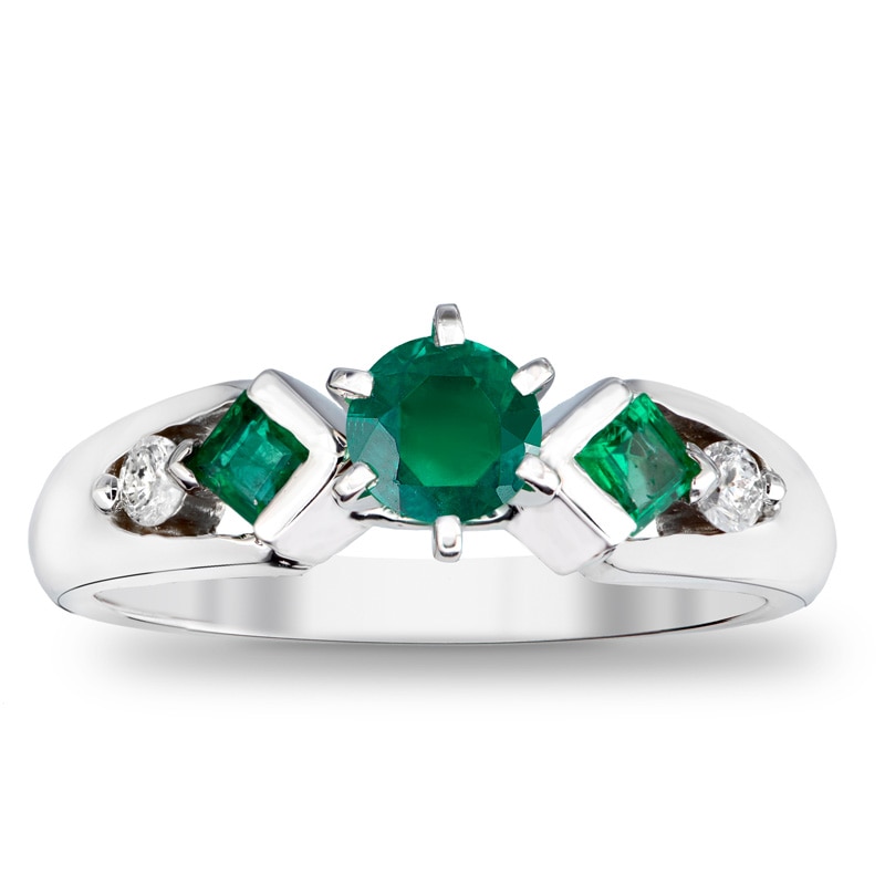 5.0mm Emerald and 1/10 CT. T.W. Diamond Engagement Ring in 14K White Gold