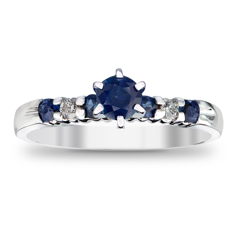 4.0mm Blue Sapphire and 1/10 CT. T.W. Diamond Engagement Ring in 14K White Gold