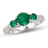 Thumbnail Image 0 of 6.0mm Emerald and 3/8 CT. T.W. Diamond Engagement Three Stone Ring in 14K White Gold