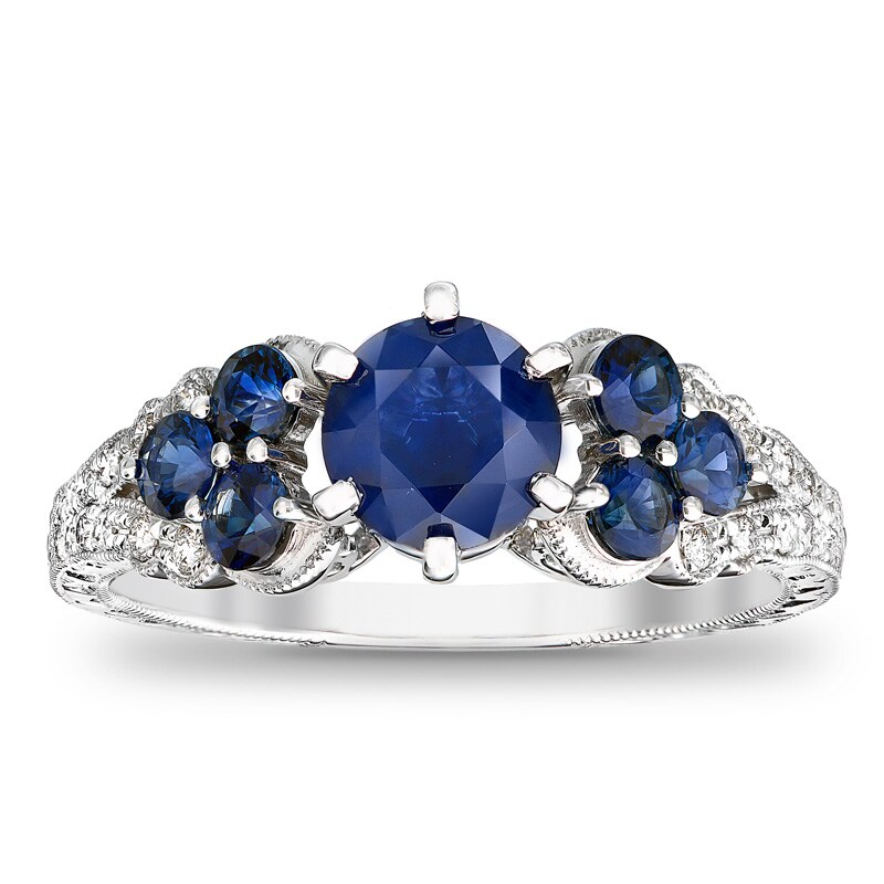 6.0mm Blue Sapphire and 1/8 CT. T.W. Diamond Engagement Ring in 14K White Gold