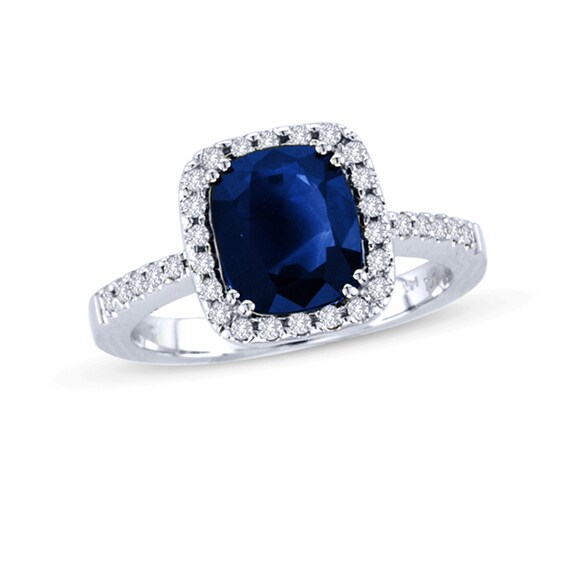 Your Stone Your Story™ Cushion-Cut Blue Sapphire and 1/4 CT. T.w. Diamond Frame Ring in 14K White Gold