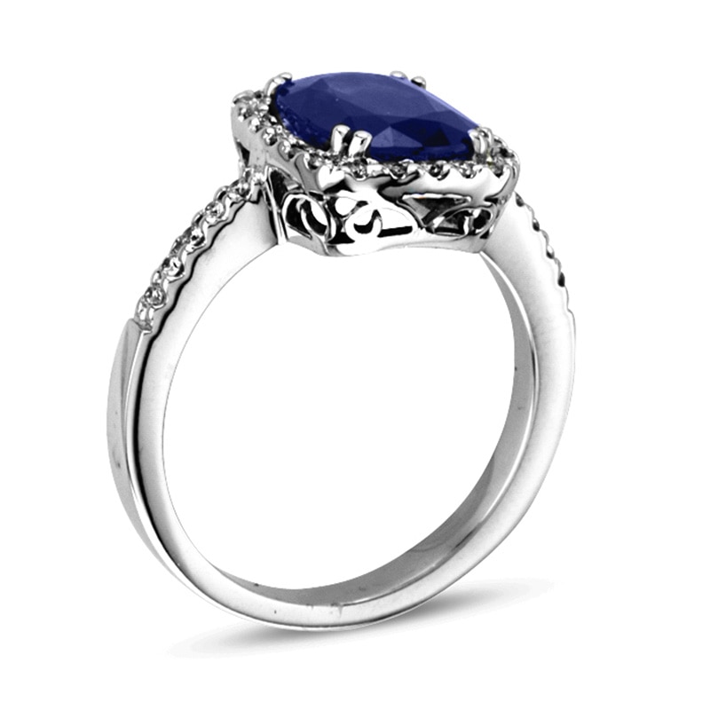 Your Stone Your Story™ Cushion-Cut Blue Sapphire and 1/4 CT. T.W. Diamond Frame Ring in 14K White Gold