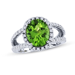 Oval Peridot and 7/8 CT. T.W. Diamond Ring in 14K White Gold