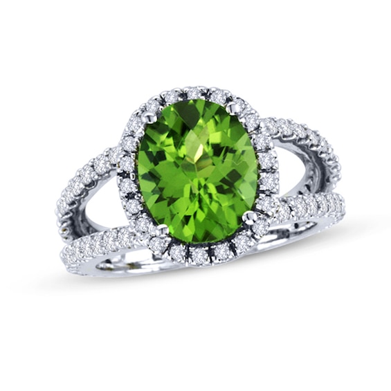 Oval Peridot and 7/8 CT. T.w. Diamond Ring in 14K White Gold