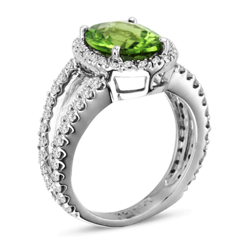 Oval Peridot and 7/8 CT. T.W. Diamond Ring in 14K White Gold