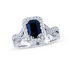 Thumbnail Image 0 of Your Stone Your Story ™ Emerald-Cut Blue Sapphire and 3/4 CT. T.W. Diamond Frame Twist Ring in 14K White Gold