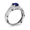 Thumbnail Image 2 of 6.0mm Cushion-Cut Blue Sapphire and 3/8 CT. T.W. Diamond Frame Engagement Ring in 14K White Gold