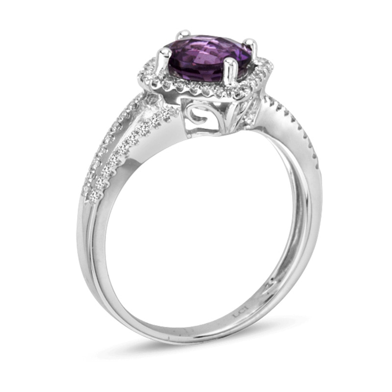 7.0mm Amethyst and 1/4 CT. T.W. Diamond Ring in 14K White Gold
