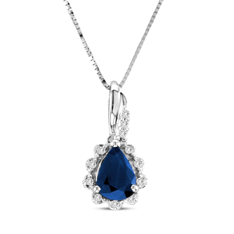 Pear Shaped Blue Sapphire And Diamond Accent Pendant In 14k White Gold - White Gold 14k Sapphire Pendant Pear Shaped Blue Sapphire And Diamond Accent Pendant In 14k White Gold - White Gold 14k Sapphire Pendant