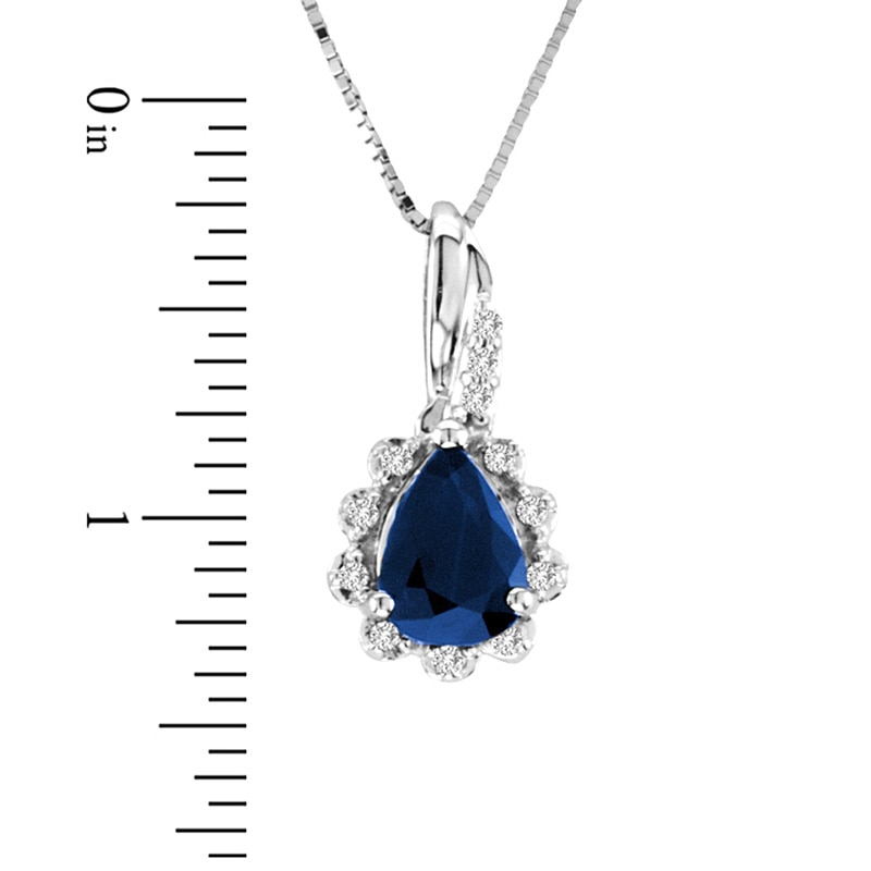 Main Image 2 of Pear-Shaped Blue Sapphire and Diamond Accent Pendant in 14K White Gold