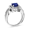 Thumbnail Image 1 of 6.5mm Cushion-Cut Blue Sapphire and 3/4 CT. T.W. Diamond Frame Engagement Ring in 14K White Gold