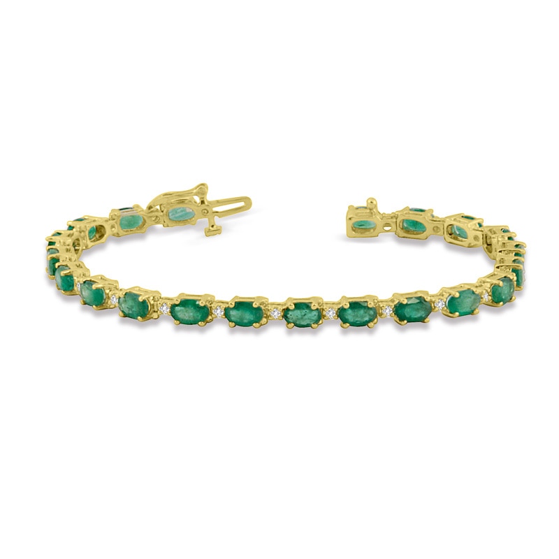 Oval Emerald and 3/8 CT. T.W. Diamond Bracelet in 14K Gold