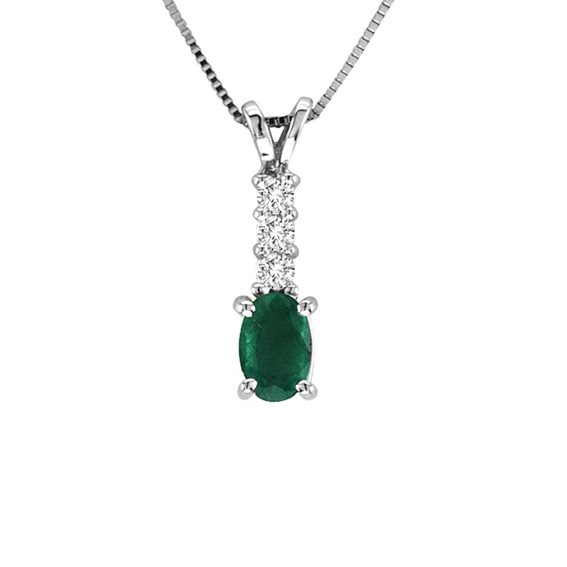 Oval Emerald and 1/10 CT. T.W. Diamond Pendant in 14K White Gold | Zales