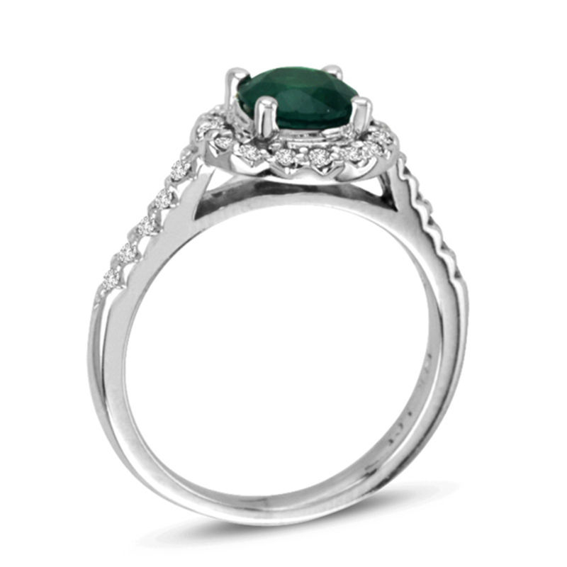 7.0mm Emerald and 1/3 CT. T.W. Diamond Frame Engagement Ring in 14K White Gold