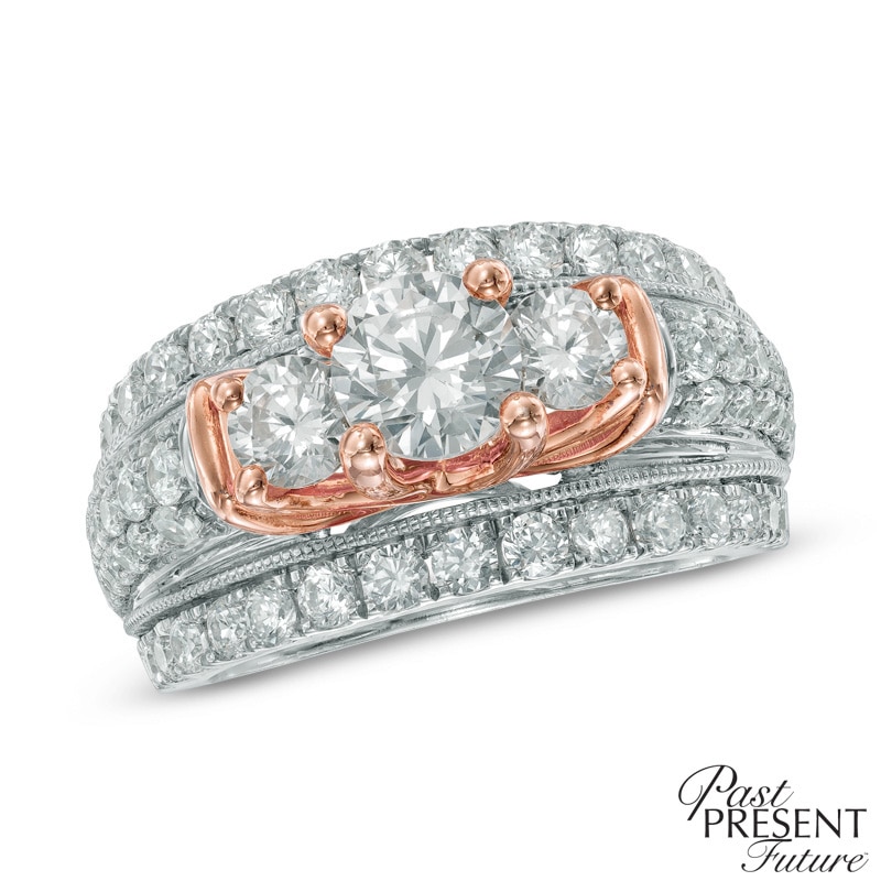 3 CT. T.W. Diamond Past Present Future® Ring in 14K Two-Tone Gold