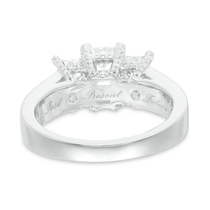 3 CT. T.W. Certified Emerald-Cut Diamond Past Present Future® Ring in 14K White Gold (I/I1)