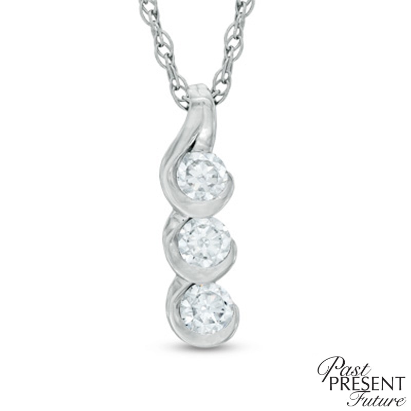 3/4 CT. T.W. Diamond Past Present Future® Linear Teardrops Pendant in 10K White Gold