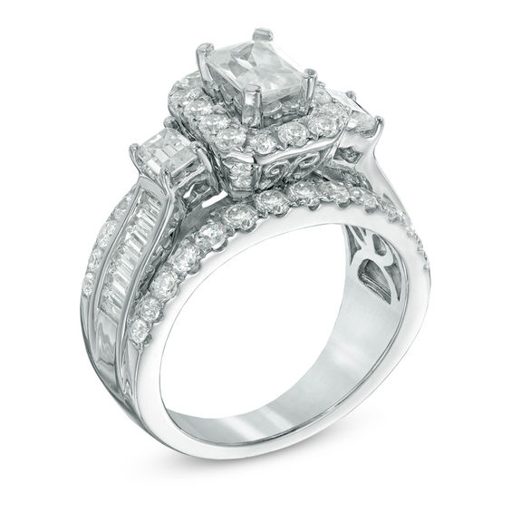 3 CT. T.w. Emerald-Cut Diamond Frame Past Present FutureÂ® Ring in 14K White Gold