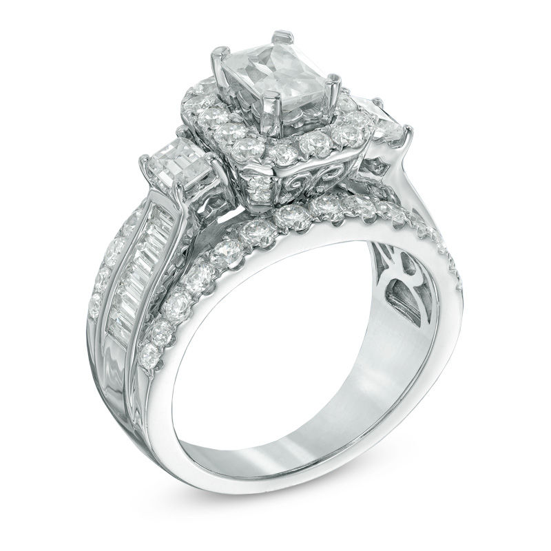 Main Image 2 of 3 CT. T.W. Emerald-Cut Diamond Frame Past Present Future® Ring in 14K White Gold
