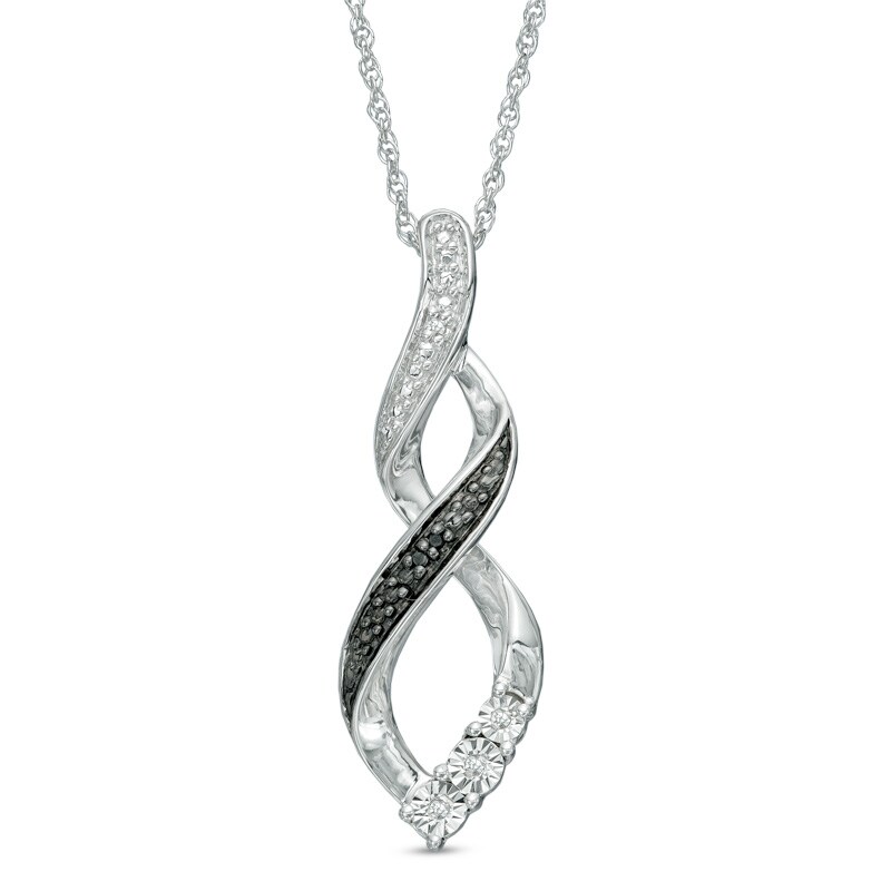 Main Image 1 of Enhanced Black and White Diamond Accent Ribbon Infinity Pendant in Sterling Silver