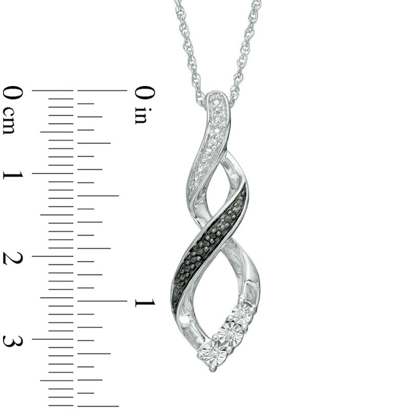 Enhanced Black and White Diamond Accent Ribbon Infinity Pendant in Sterling Silver