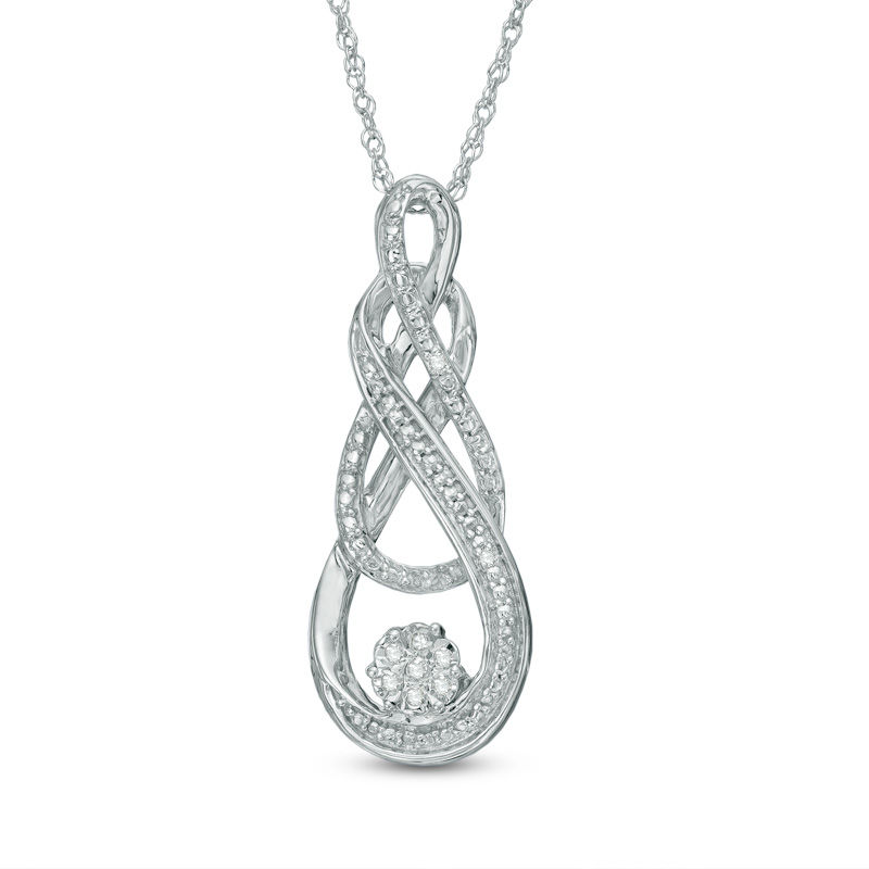 Diamond Accent Intertwined Double Infinity Pendant in Sterling Silver