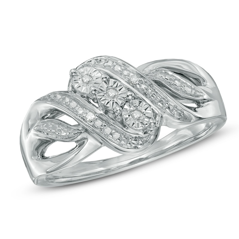 Main Image 1 of Diamond Accent Three Stone Bypass Ring in Sterling Silver