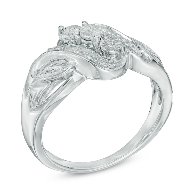 Diamond Accent Three Stone Bypass Ring in Sterling Silver
