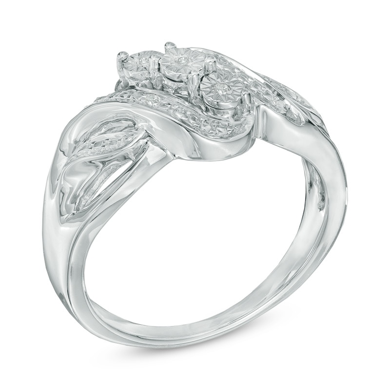 Main Image 2 of Diamond Accent Three Stone Bypass Ring in Sterling Silver