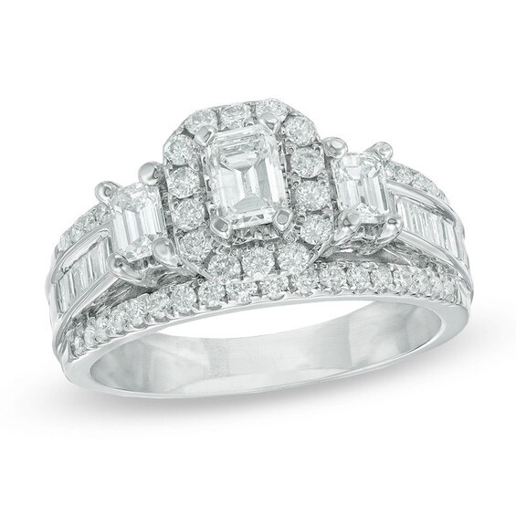 1-1/2 CT. T.w. Emerald-Cut Diamond Frame Past Present FutureÂ® Ring in 14K White Gold