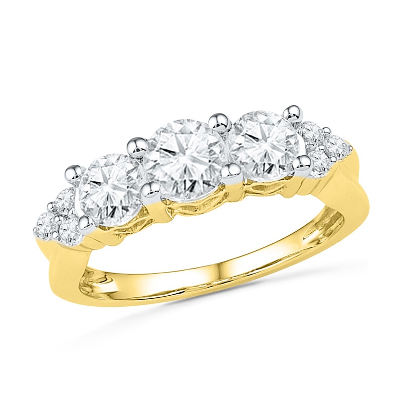 Main Image 1 of Lab-Created White Sapphire Three Stone Ring in 10K Gold
