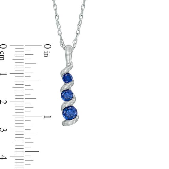 Lab-Created Blue Sapphire Three Stone Swirl Pendant in 10K White Gold