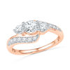 Thumbnail Image 1 of Lab-Created White Sapphire Three Stone Bypass Ring in 10K Rose Gold