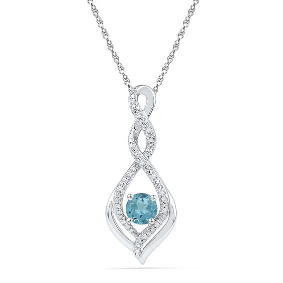 5.0mm Aquamarine and Diamond Accent Infinity Twist Pendant