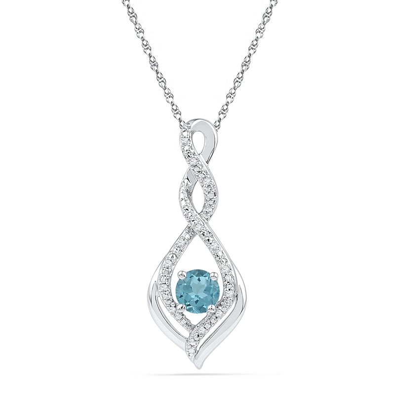 5.0mm Aquamarine and Diamond Accent Infinity Twist Pendant in 10K White Gold