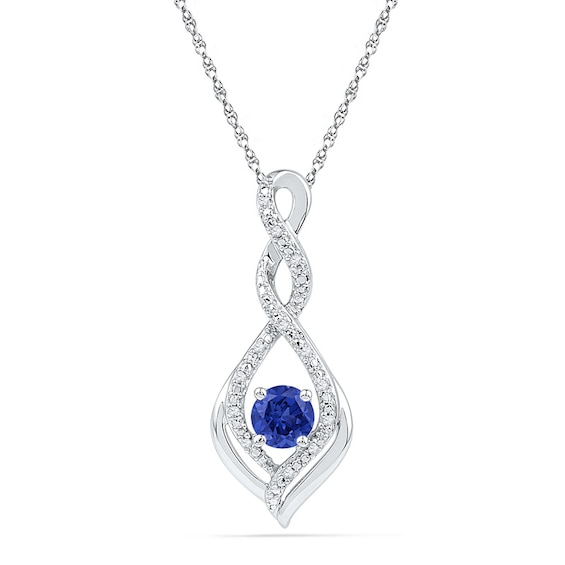 5.0mm Lab-Created Blue Sapphire and Diamond Accent Infinity Twist Pendant in 10K White Gold