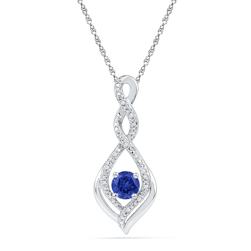 Main Image 1 of 5.0mm Lab-Created Blue Sapphire and Diamond Accent Infinity Twist Pendant in 10K White Gold