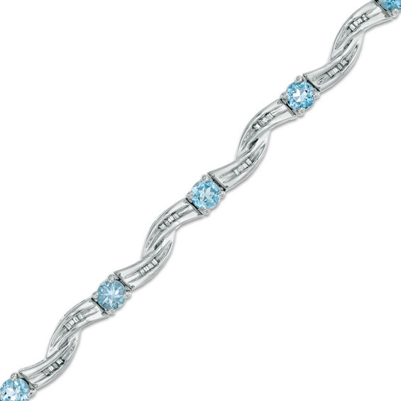 Blue Topaz and 1/20 CT. T.w. Diamond Twist Bracelet in Sterling Silver - 7.25"