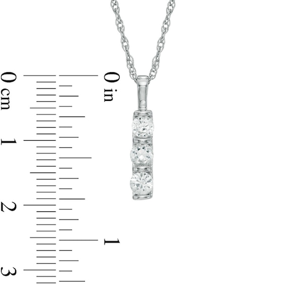 Lab-Created White Sapphire Three Stone Pendant in 10K White Gold