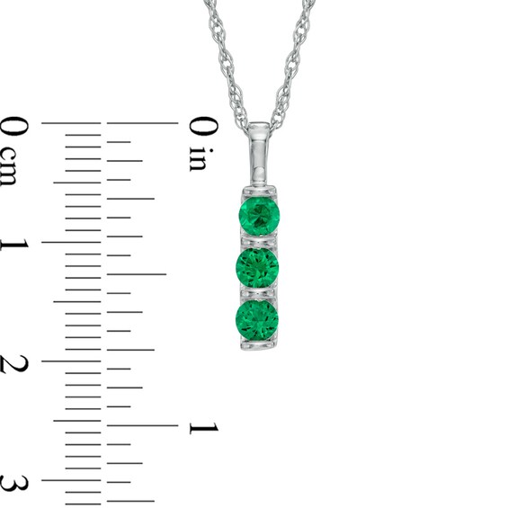 Lab-Created Emerald Three Stone Pendant in 10K White Gold