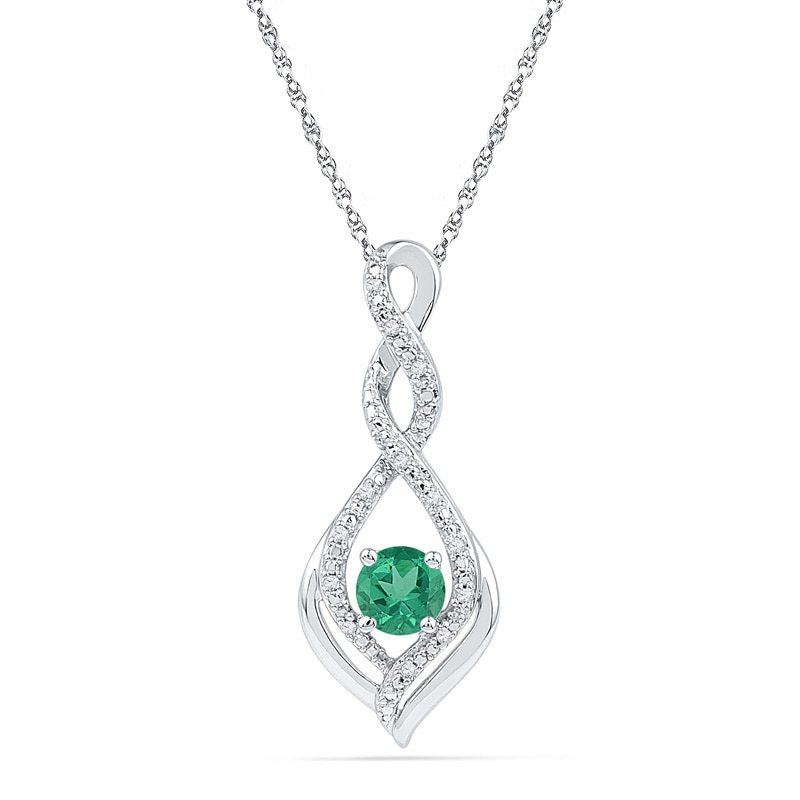 5.0mm Lab-Created Emerald and Diamond Accent Infinity Twist Pendant in 10K White Gold