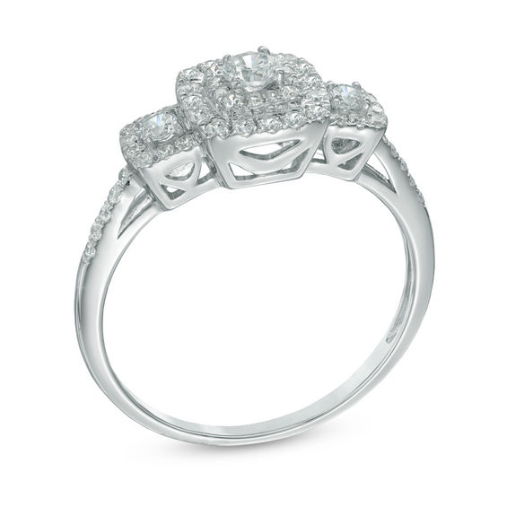1/2 CT. T.w. Diamond Square Frame Three Stone Engagement Ring in 10K White Gold