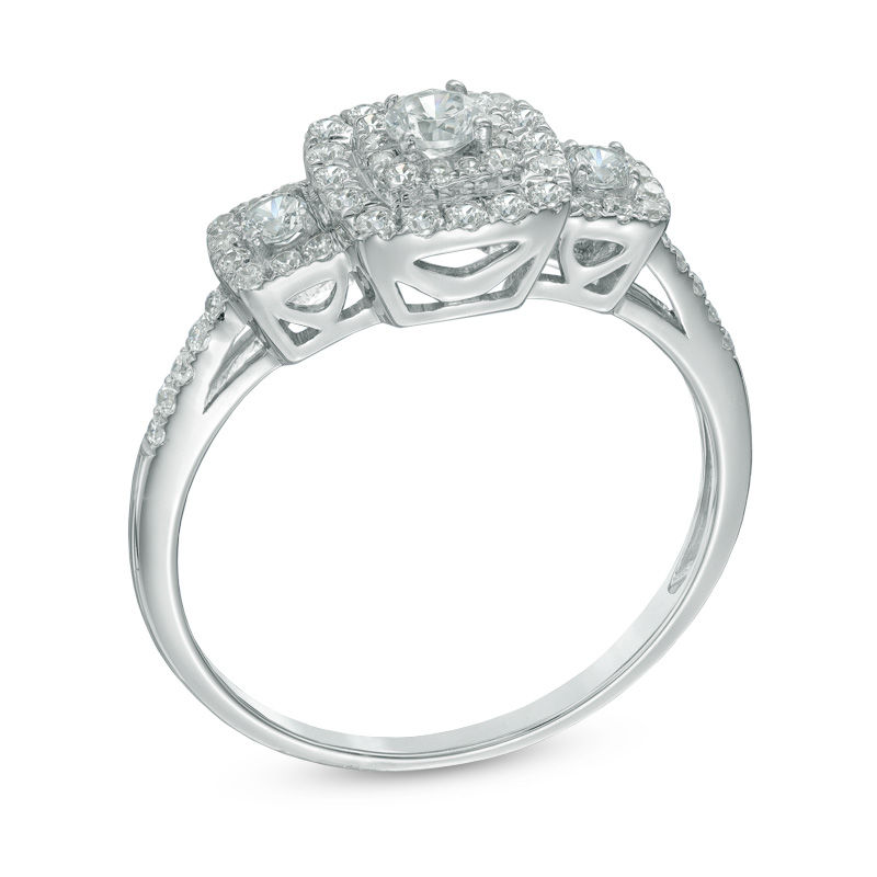 1/2 CT. T.W. Diamond Square Frame Three Stone Engagement Ring in 10K White Gold