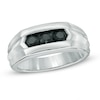 Thumbnail Image 0 of Men's 4.0mm Black Sapphire Three Stone Band in Sterling Silver