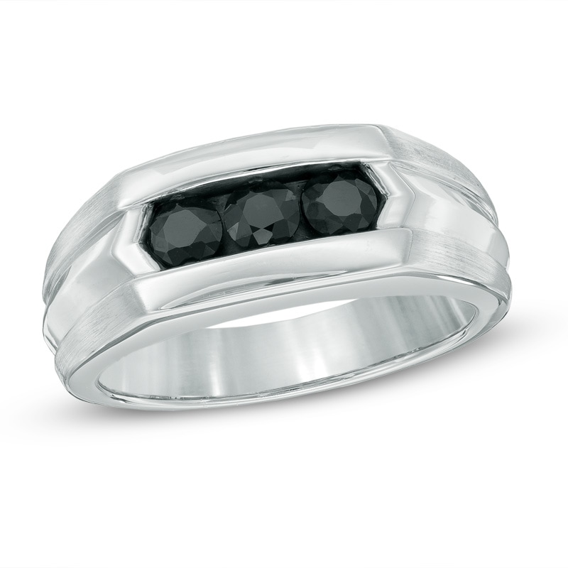 Main Image 1 of 4.0mm Black Sapphire Three Stone Band in Sterling Silver